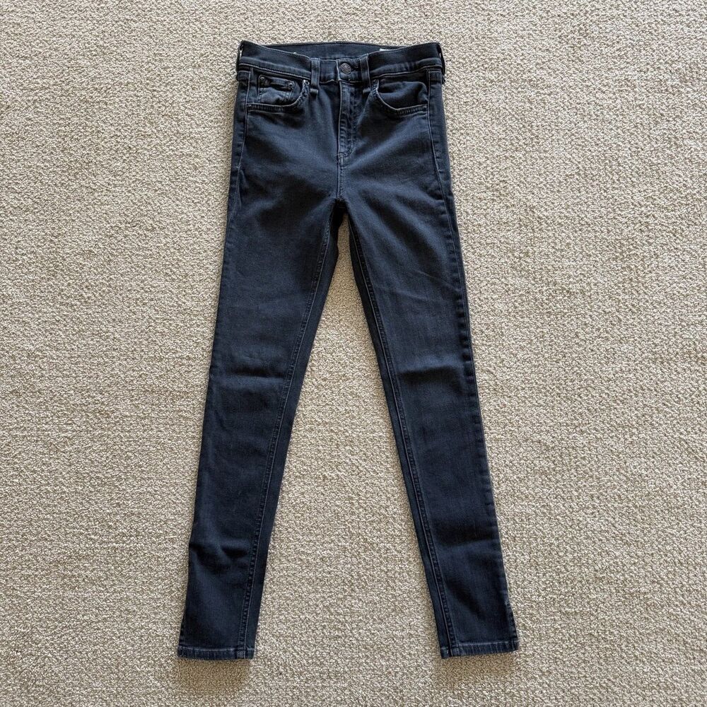 Rag & Bone Jeans High Rise Ankle Skinny Womens Size 23 Black Embroidered Stretch